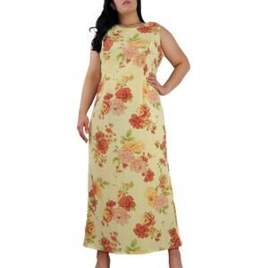 R&K 1980s Vintage Yellow Floral Sleeveless Maxi Dress Stunning Large